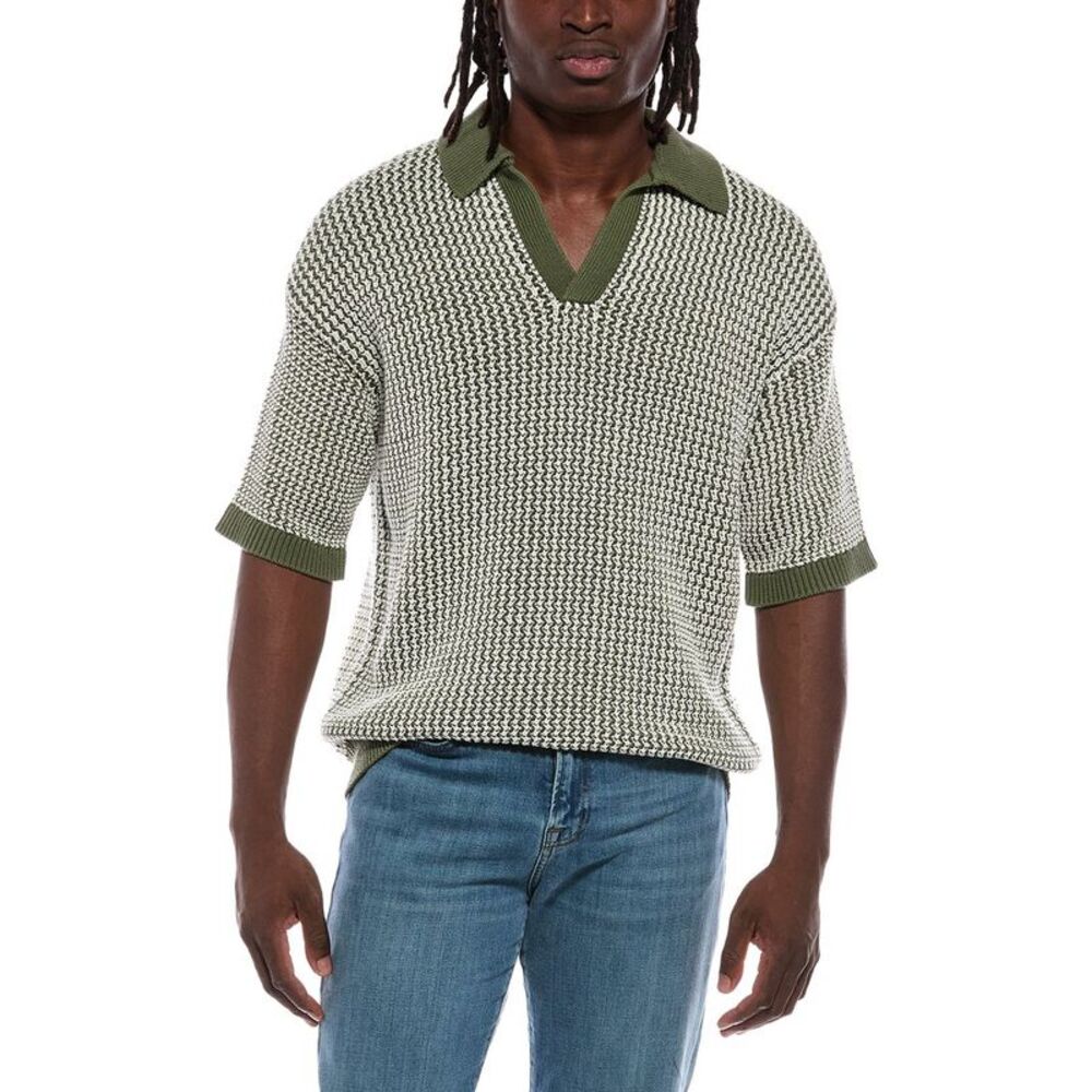 Helmut Lang Mens  Knit Polo Sweater, Green